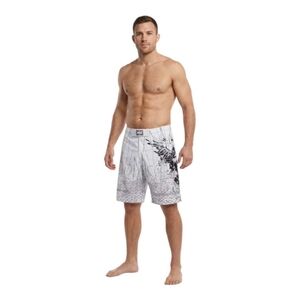 (Y2K) MMA Elite Barbed Wire and Skull Graphic Board Shorts